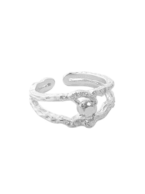 Silver [size 13 adjustable] 925 Sterling Silver Hollow Irregular Vintage Band Ring